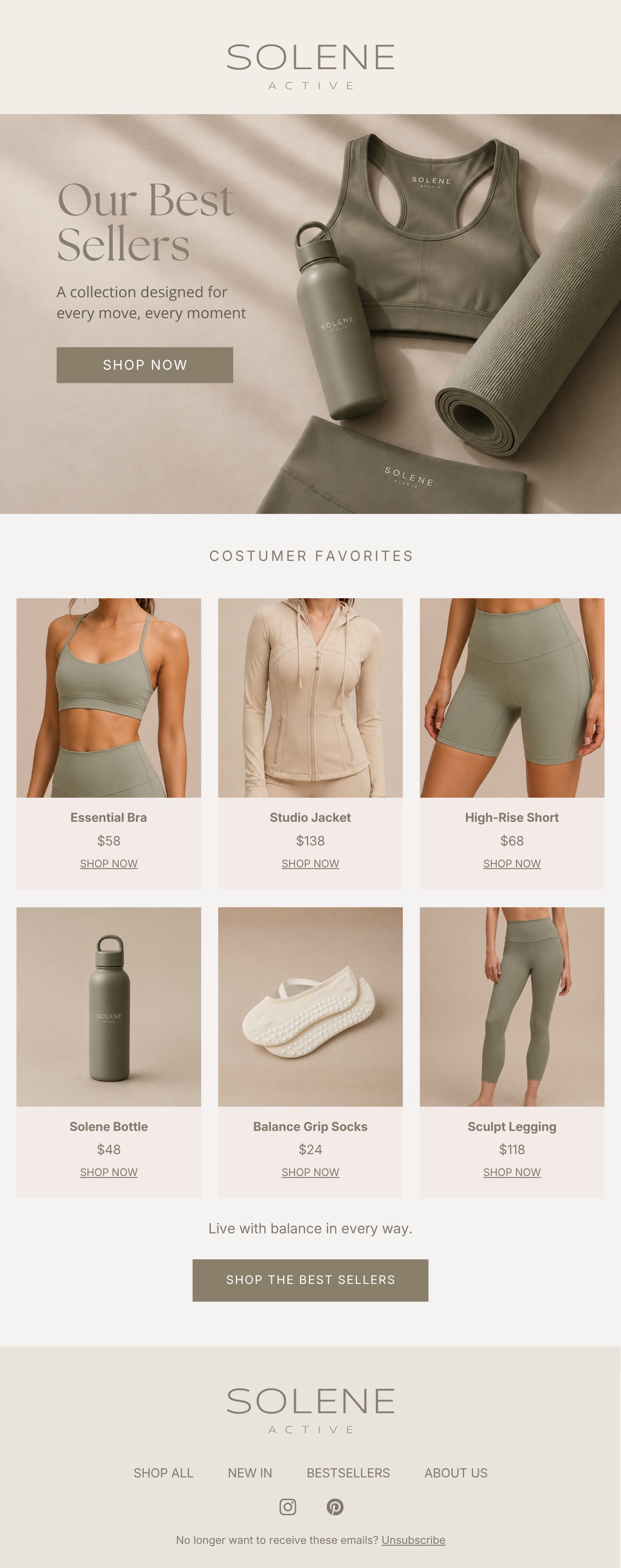Solene Active collection launch email